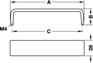 Chrome Plated, Matt Finish Bar Handle, Hole Spacing 128mm - Image 2
