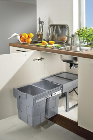Pull Out Waste Bin for Hinged Door Cabinets 2x 16 Litres Ninka