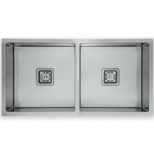 Squareline Double Bowl Sink - Linen - Stainless Steel
