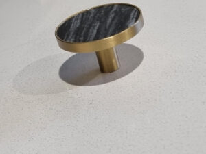 Round Knob Brass With Dark Grey Marble Insert - Image 2