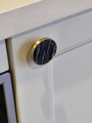 Round Knob Brass With Dark Grey Marble Insert - Image 3