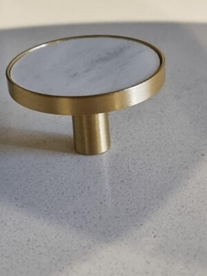 Round Brass With White Marble Insert Knob - Image 2