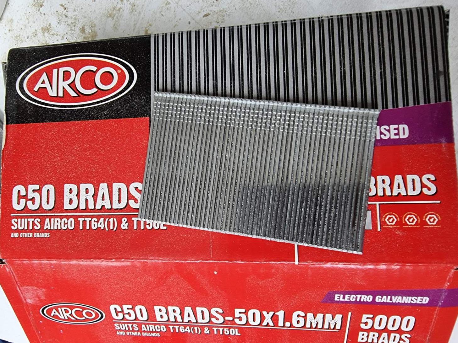 AIRCO C50 Brads 50mm x 1.60mm - Box of 5000pcs