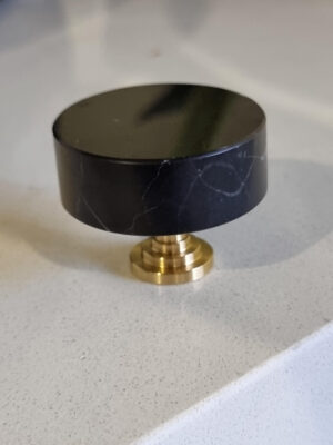 Black Round Marble Knob with Brass Base