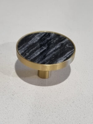 Round Knob Brass With Dark Grey Marble Insert