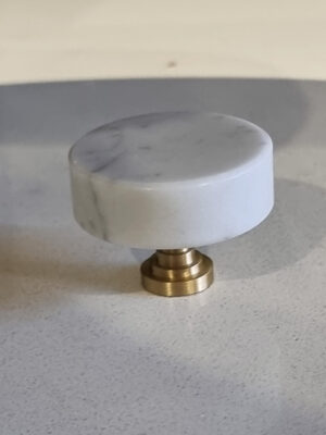 White Round Marble Knob with Brass Base