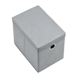 Fabric Storage Box with Lid, Grey, Fabric - Image 1
