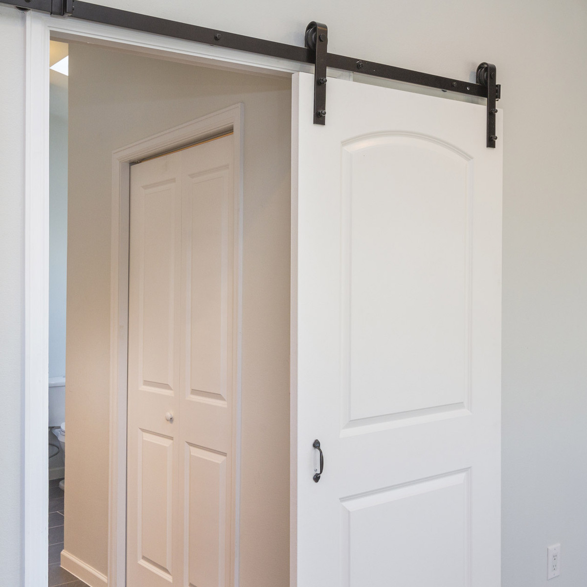 Rivvi Hung Soft Close Barn Door Style Sliding Door System, Black