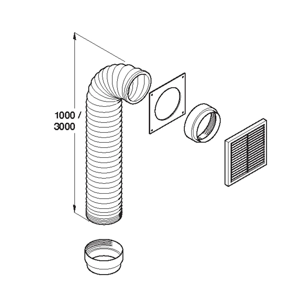 3Mtr White Ducting Kit With External Grill