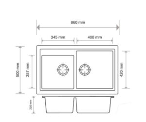 Vivaldi N200 Double Bowl Sink, Universal, Black - Image 2