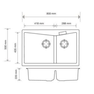 Carysil CGDB 3220 Double Bowl Sink, Top Mount - Image 2