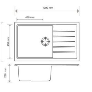 Vivaldi D100L Single Bowl Sink With Drainer, Universal, Black - Image 2