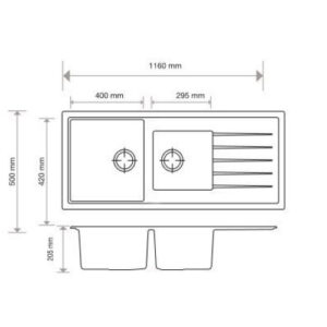 Vivaldi D200 1 & 1/2 Bowl Sink With Drainer, Universal, Black - Image 2