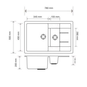 Mozart D150 1 & 1/4 Bowl Sink With Drainer, Universal, Black - Image 2