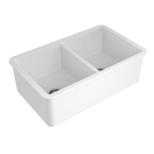 Cuisine 81 Double Bowl Sink, Fine Fireclay, White - Image 2